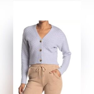 New Elodie Pointelle Cropped Light Violet VNeck Long Sleeve Cardigan  large